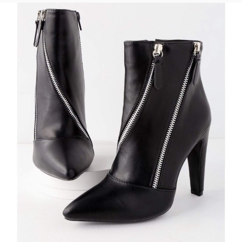 BLACK ZIPPER HIGH HEEL MID-CALF BOOTIE